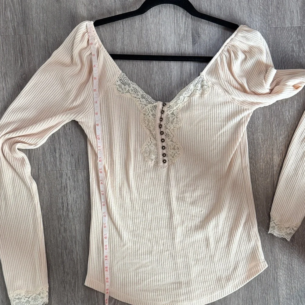 Free People Cream Lace-Accent Blouse